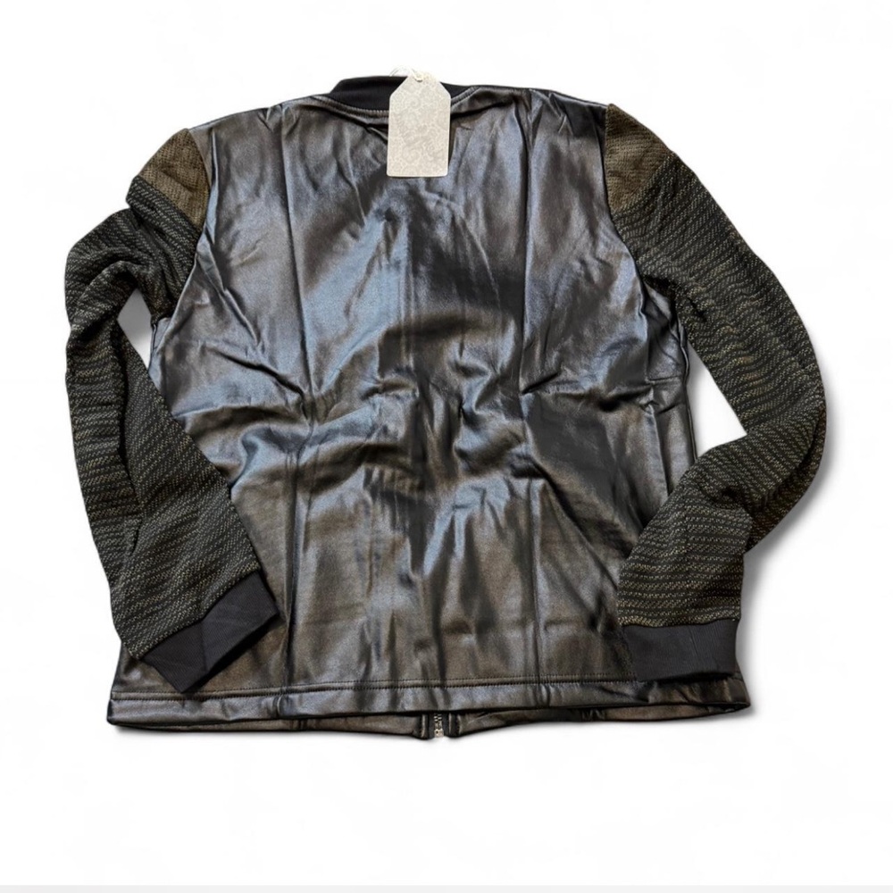 Vegan Leather/Knit Spliced Bomber Jacket - Picture 7 of 16